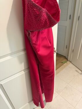 Cache Fuchsia Strapless Beaded Jumpsuit